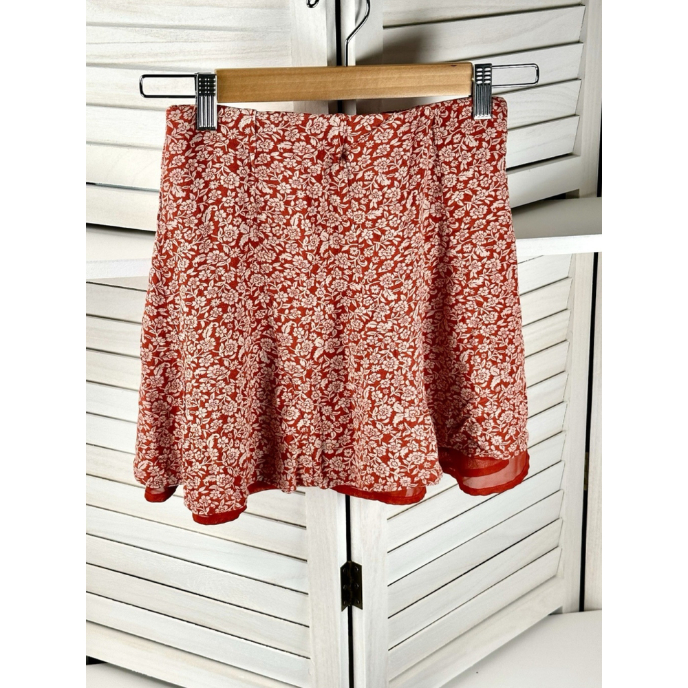 AE Floral Skater Women's Mini Skirt Fit N Flair A-line Orange Summer XS Picnic